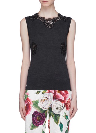 Main View - Click To Enlarge - - - Chantilly lace panel knit sleeveless top