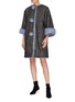 Figure View - Click To Enlarge - - - Embellished pompom placket faux fur trim coat