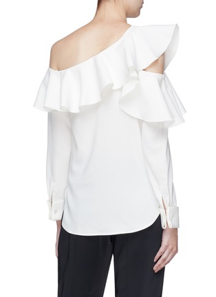 Back View - Click To Enlarge - OSCAR DE LA RENTA - Ruffle silk georgette one-shoulder blouse