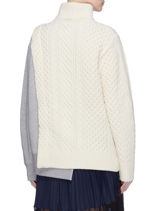 Back View - Click To Enlarge - SACAI - Sweatshirt panel cable knit sweater