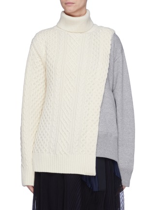 Main View - Click To Enlarge - SACAI - Sweatshirt panel cable knit sweater