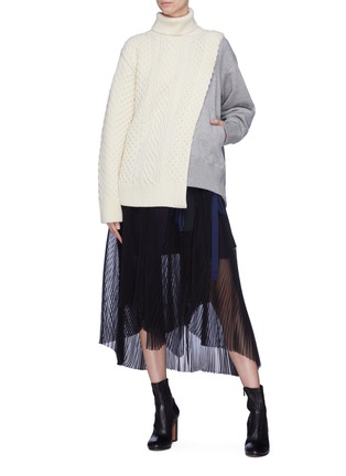 Figure View - Click To Enlarge - SACAI - Sweatshirt panel cable knit sweater