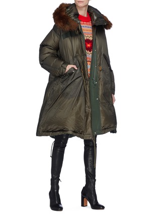 Figure View - Click To Enlarge - SACAI - Detachable faux fur hood oversized down puffer jacket