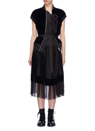 Main View - Click To Enlarge - SACAI - Velvet bomber panel pleated dress