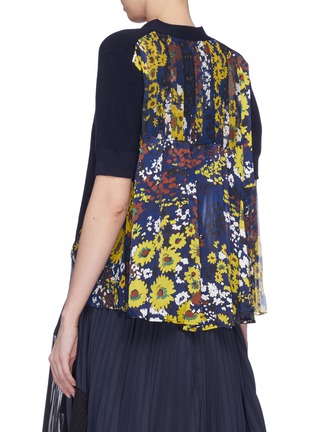 Back View - Click To Enlarge - SACAI - Floral print pleated back wool knit top