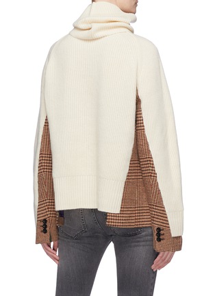 Back View - Click To Enlarge - SACAI - Detachable turtleneck houndstooth check plaid panel wool sweater