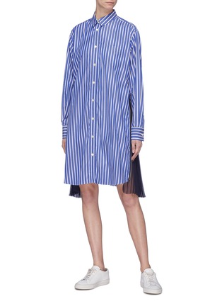 Figure View - Click To Enlarge - SACAI - Pleated zip outseam stripe shirt dress