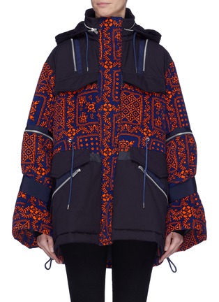 Main View - Click To Enlarge - SACAI - x Reyn Spooner retractable hood floral print corduroy parka