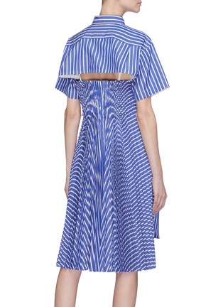 Back View - Click To Enlarge - SACAI - Cutout pleated back stripe shirt dress