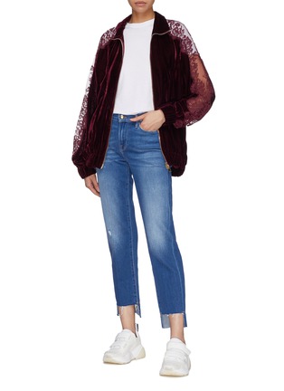 Figure View - Click To Enlarge - STELLA MCCARTNEY - 'Lily' lace trim velvet bomber jacket