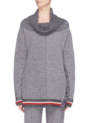 Main View - Click To Enlarge - STELLA MCCARTNEY - Convertible chevron stripe patchwork virgin wool-silk oversized sweater