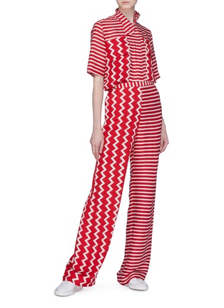 Figure View - Click To Enlarge - STELLA MCCARTNEY - 'Lana' zigzag chest pocket stripe silk moiré shirt