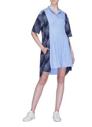 Figure View - Click To Enlarge - STELLA MCCARTNEY - Check plaid panel stripe shirt dress