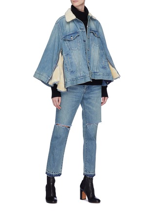 Figure View - Click To Enlarge - SACAI - Zip faux shearling outseam panel denim jacket