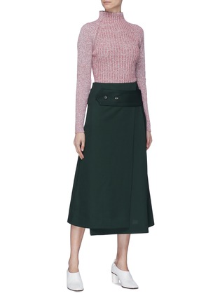 Figure View - Click To Enlarge - VICTORIA BECKHAM - Wide martingale virgin wool midi skirt