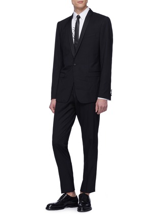 Figure View - Click To Enlarge - - - 'Gold' stripe trim slim fit tuxedo suit
