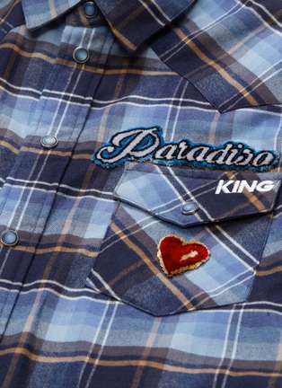  - - - Slogan heart appliqué check plaid flannel shirt