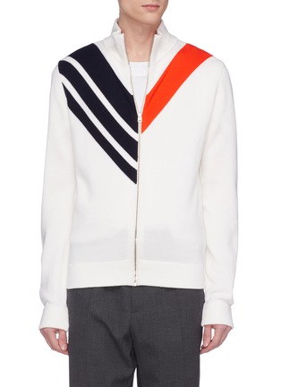Main View - Click To Enlarge - STELLA MCCARTNEY - Colourblock chevron stripe knit high neck jacket