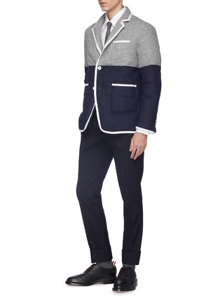 Figure View - Click To Enlarge - THOM BROWNE  - Colourblock wool down puffer soft blazer
