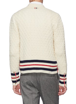 Back View - Click To Enlarge - THOM BROWNE  - Stripe wool cable knit cardigan