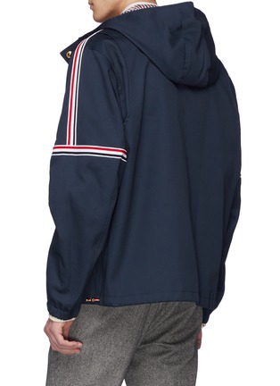 Back View - Click To Enlarge - THOM BROWNE  - Stripe sleeve hooded twill jacket
