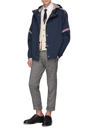 Figure View - Click To Enlarge - THOM BROWNE  - Stripe sleeve hooded twill jacket