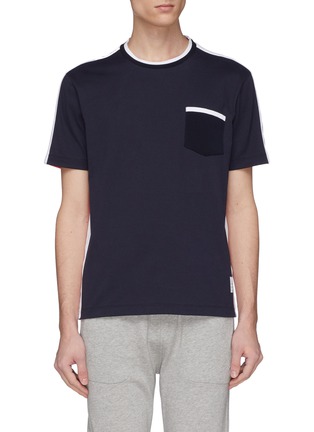 Main View - Click To Enlarge - THOM BROWNE  - Button outseam colourblock chest pocket T-shirt