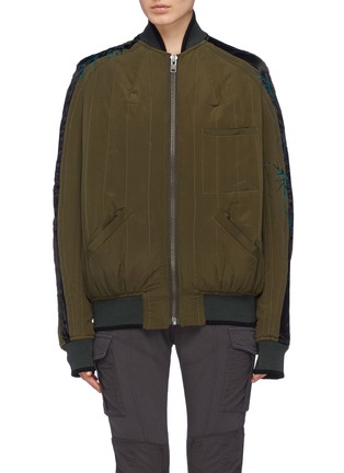 Main View - Click To Enlarge - HAIDER ACKERMANN - Leaf embroidered stripe sleeve quilted bomber jacket