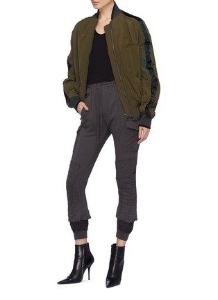 Figure View - Click To Enlarge - HAIDER ACKERMANN - Leaf embroidered stripe sleeve quilted bomber jacket