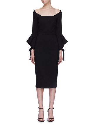 Main View - Click To Enlarge - ROLAND MOURET - 'Hitchcock' tie flared cuff off-shoulder dress