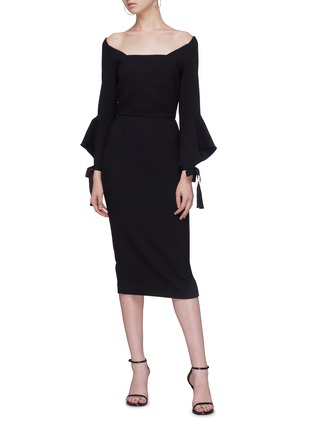 Figure View - Click To Enlarge - ROLAND MOURET - 'Hitchcock' tie flared cuff off-shoulder dress