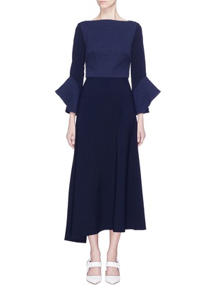 Main View - Click To Enlarge - ROLAND MOURET - 'Hemmings' flared cuff textured panel dress