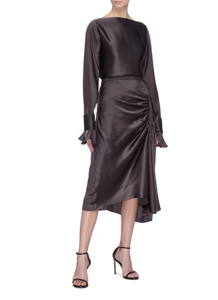 Figure View - Click To Enlarge - CHRISTOPHER ESBER - Ruched silk satin skirt