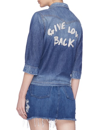 Back View - Click To Enlarge - SANDRINE ROSE - 'The Moss' slogan embroidered tie front denim blouse