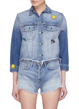 Main View - Click To Enlarge - SANDRINE ROSE - 'The Marie' graphic embroidered cropped boyfriend denim jacket