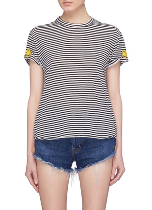 Main View - Click To Enlarge - SANDRINE ROSE - 'The Two Hundred' smiley embroidered stripe T-shirt