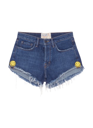 Main View - Click To Enlarge - SANDRINE ROSE - 'The Doll' smiley embroidered denim shorts