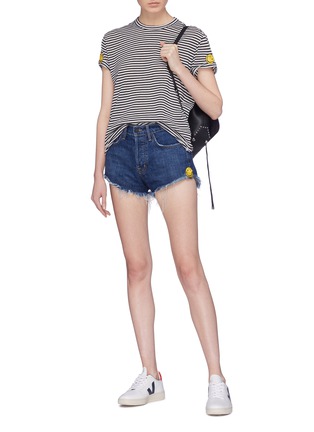 Figure View - Click To Enlarge - SANDRINE ROSE - 'The Doll' smiley embroidered denim shorts