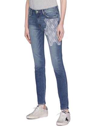 Front View - Click To Enlarge - SANDRINE ROSE - 'The Hyde' geometric embroidered skinny jeans