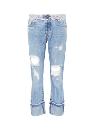 Main View - Click To Enlarge - 72877 - 'Herma' faux pearl roll cuff ripped jeans