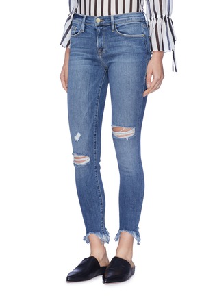 Front View - Click To Enlarge - FRAME - 'Le Skinny de Jeanne' shredded cuff jeans