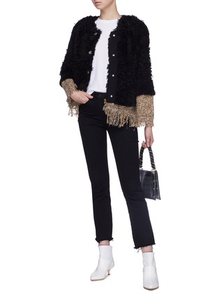 Figure View - Click To Enlarge - SONIA RYKIEL - Fringe hem tweed faux fur jacket