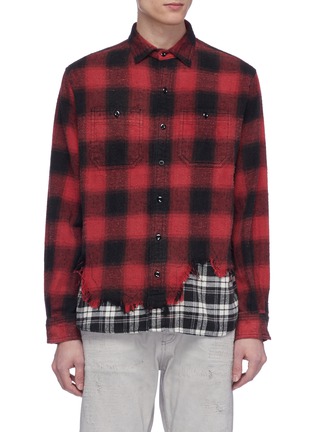 Main View - Click To Enlarge - R13 - Frayed hem colourblock patchwork check plaid flannel shirt