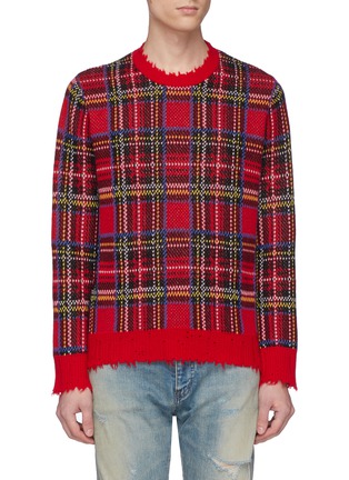 Main View - Click To Enlarge - R13 - Distressed tartan plaid cashmere sweater