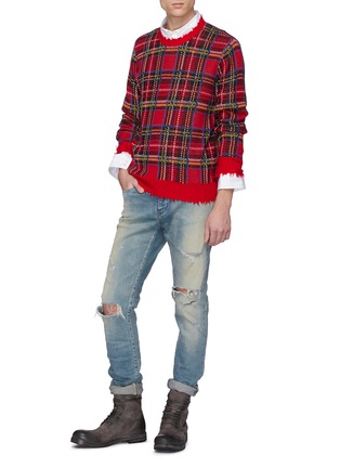 Figure View - Click To Enlarge - R13 - Distressed tartan plaid cashmere sweater