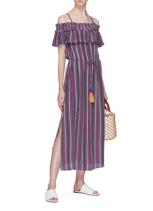 Figure View - Click To Enlarge - FIGUE - 'Mirella' stripe silk crepe off-shoulder dress
