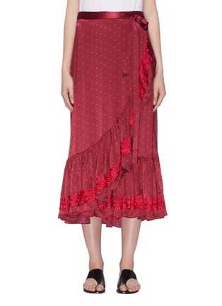 Main View - Click To Enlarge - FIGUE - 'Aurora' floral embroidered ruffle polka dot wrap skirt
