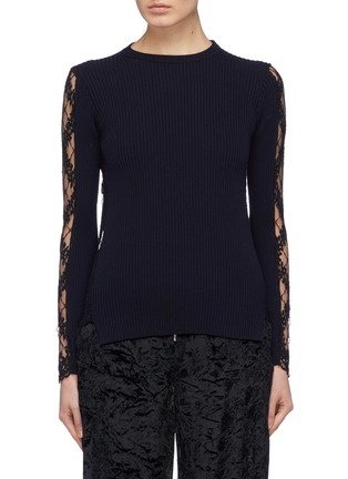 Main View - Click To Enlarge - 10391 - Lace panel rib knit sweater