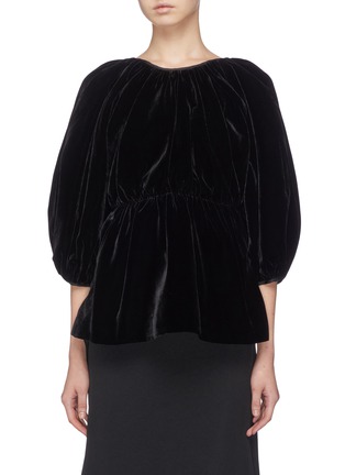 Main View - Click To Enlarge - CECILIE BAHNSEN - 'Amo' tie back puff sleeve velvet peplum top