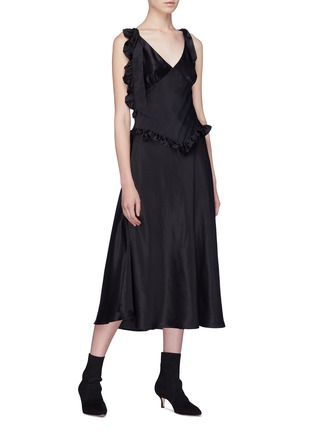 Figure View - Click To Enlarge - MAGGIE MARILYN - 'You're the One' ruffle tie shoulder silk dress